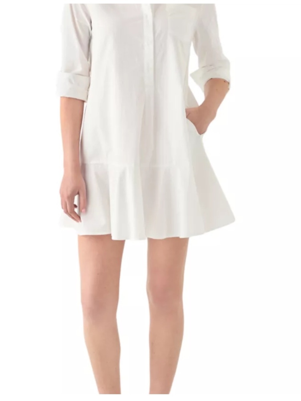 crown & ivy White Ruffled-Hem Shirt Dress